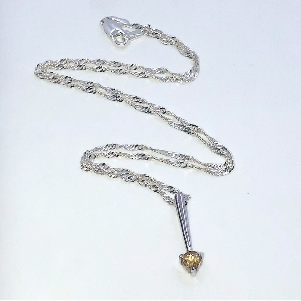 Vtg Sterling Silver Orange / Yellow Bar Pendant w Twisted 925 Chain 16” + .7”